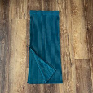 Teal Ribbed Knit Midi Skirt with slit